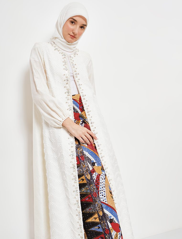 BATIK SALMA Outer Premium Bulu Payet Mutiara Putih 3