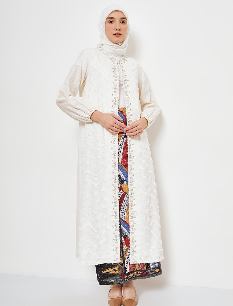BATIK SALMA Outer Premium Bulu Payet Mutiara Putih