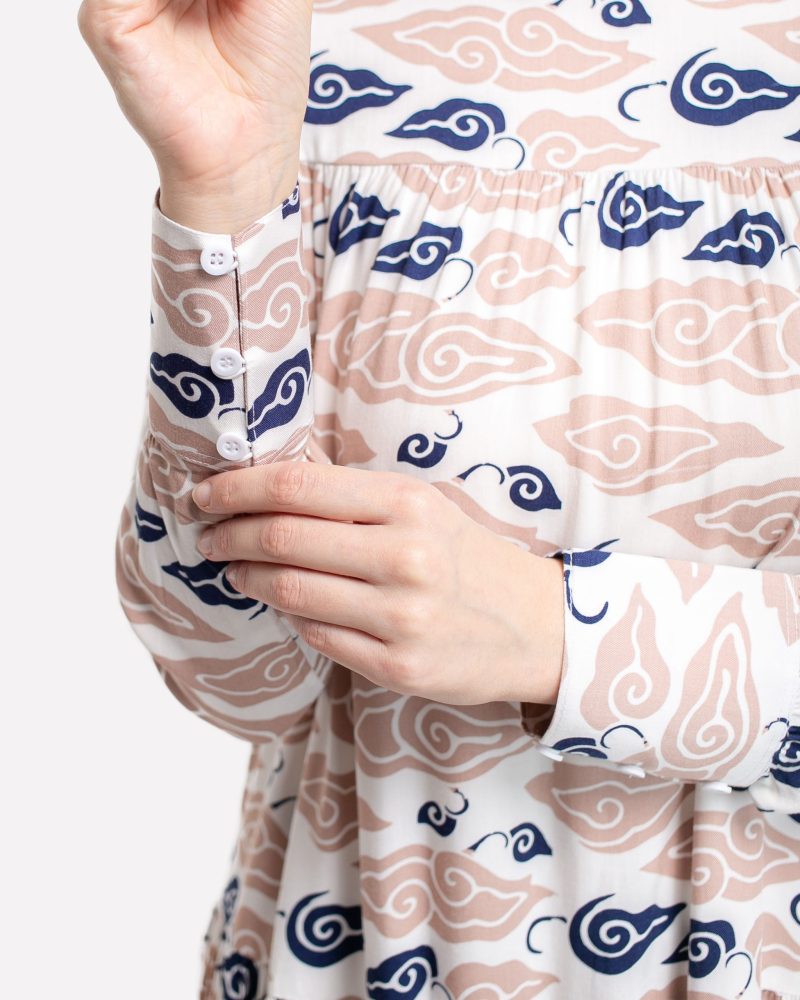 BATIK SALMA Gamis Susun Bahan Rayon Motif Batik Mega Mendung - Mocca 1