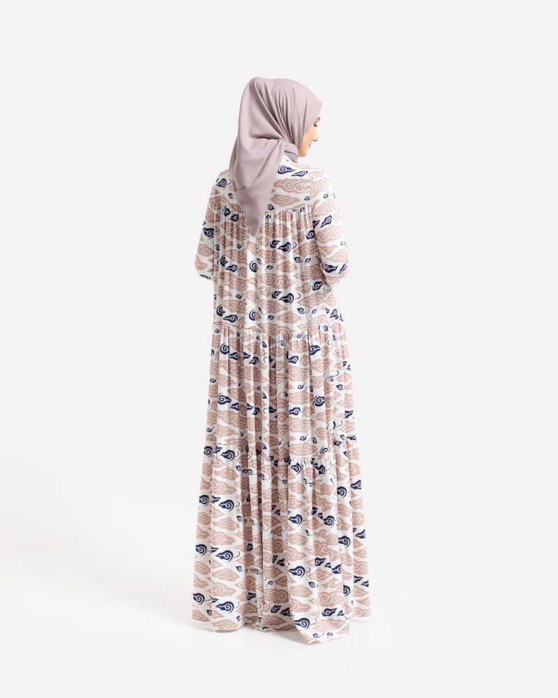 BATIK SALMA Gamis Susun Bahan Rayon Motif Batik Mega Mendung - Mocca 4