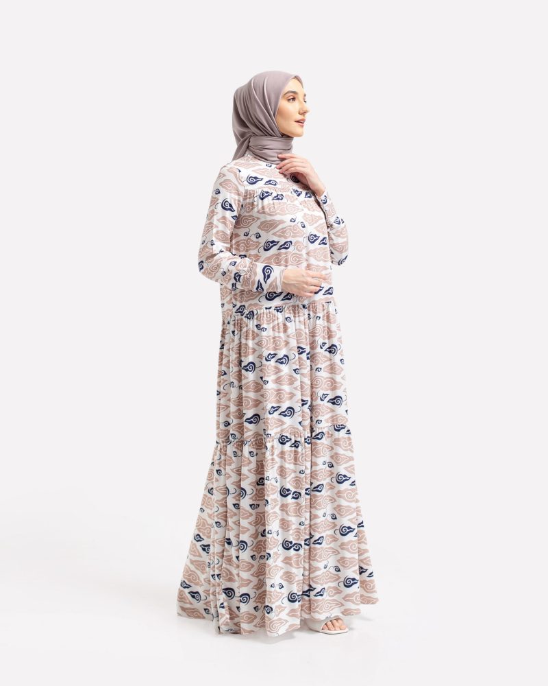 BATIK SALMA Gamis Susun Bahan Rayon Motif Batik Mega Mendung - Mocca 5