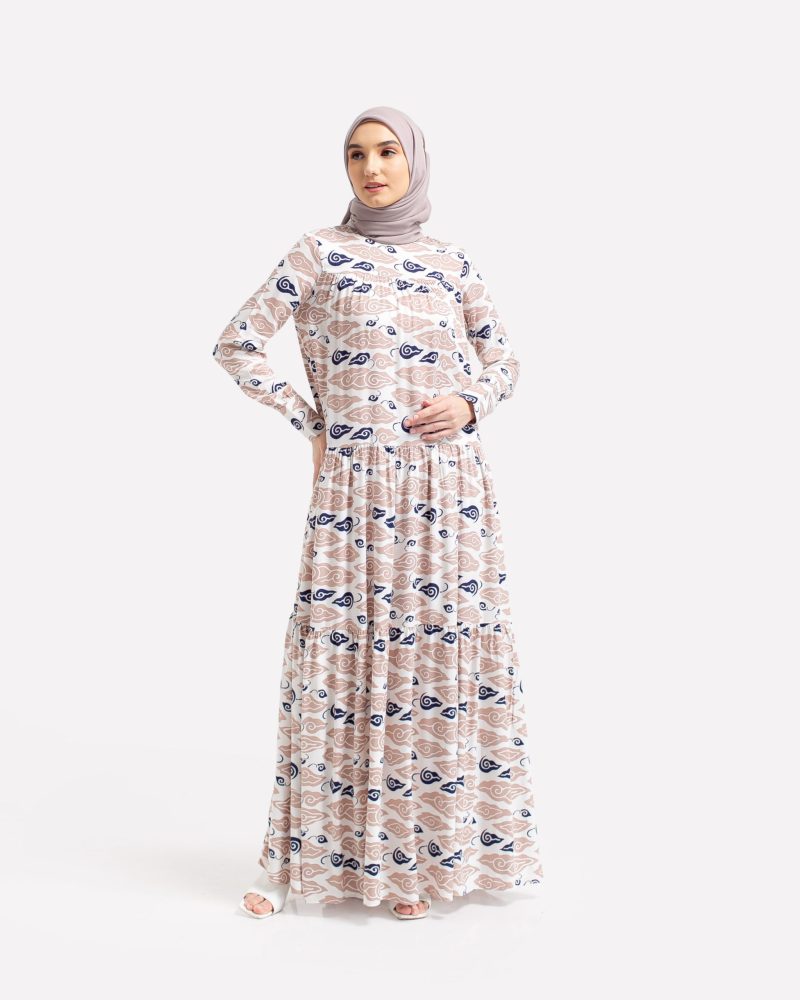 BATIK SALMA Gamis Susun Bahan Rayon Motif Batik Mega Mendung - Mocca 6