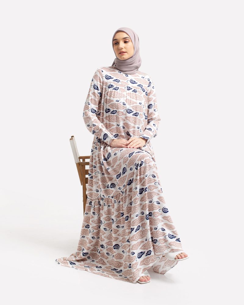 BATIK SALMA Gamis Susun Bahan Rayon Motif Batik Mega Mendung - Mocca 7