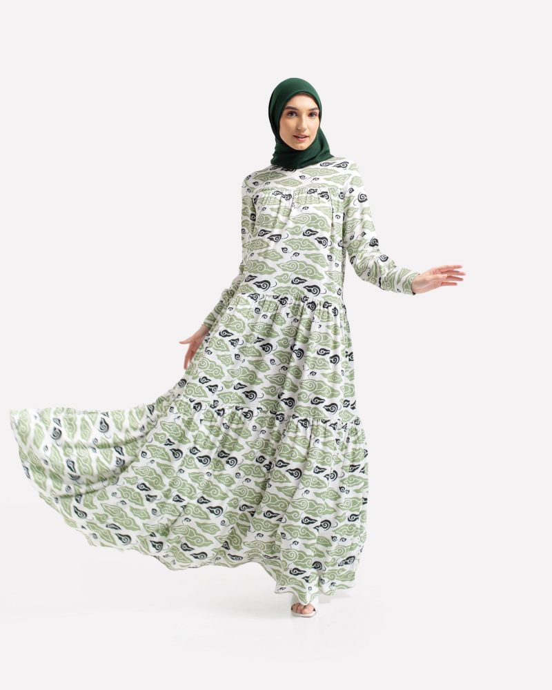 Gamis Susun Rayon Batik Mega Mendung - Hijau 1