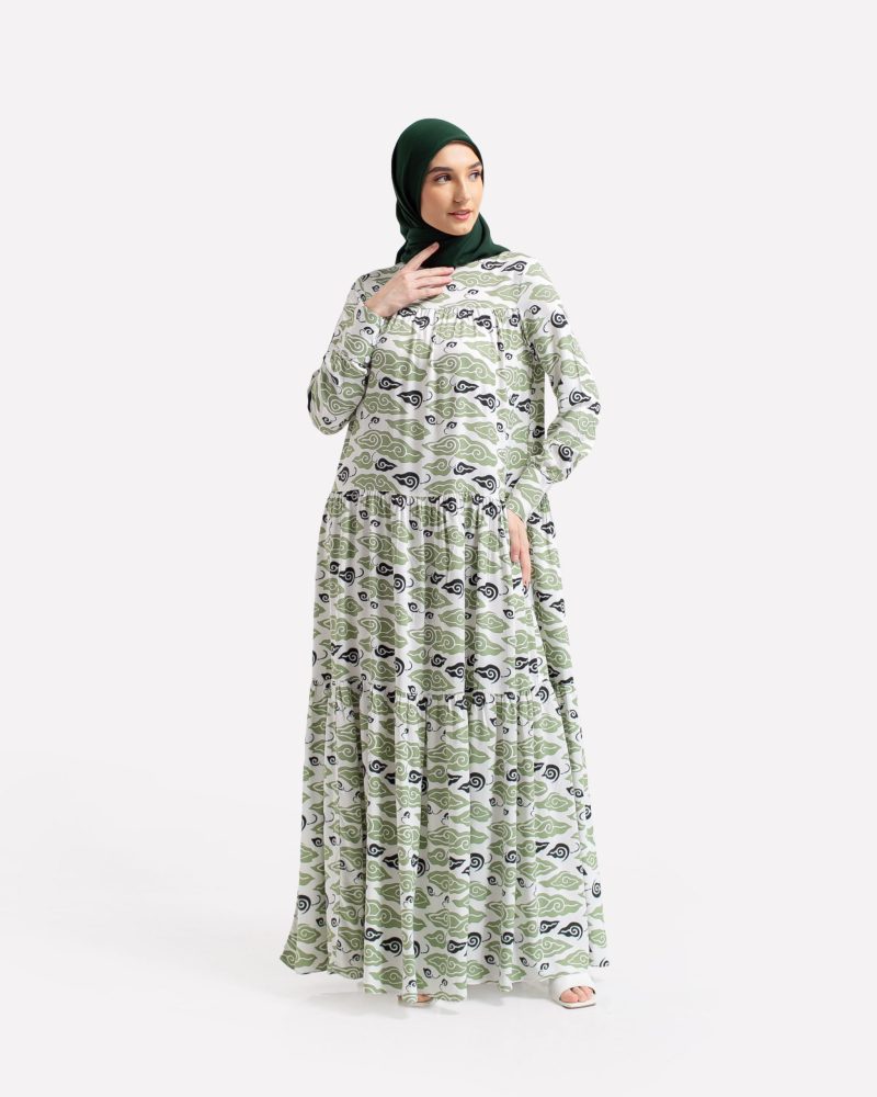 Gamis Susun Rayon Batik Mega Mendung - Hijau 2