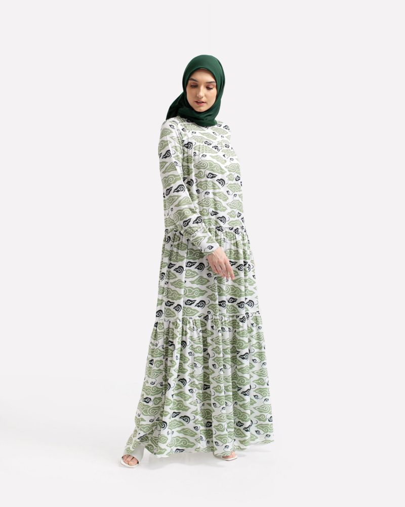 Gamis Susun Rayon Batik Mega Mendung - Hijau 3