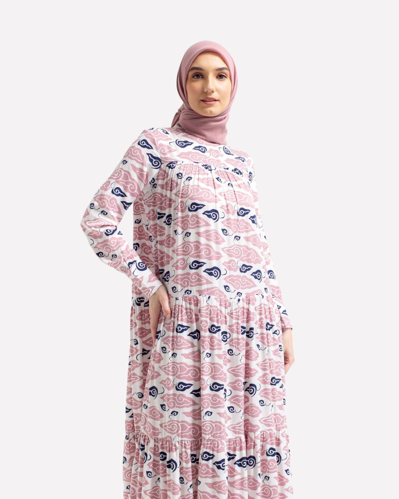 Gamis Susun Rayon Batik Mega Mendung - Pink 2