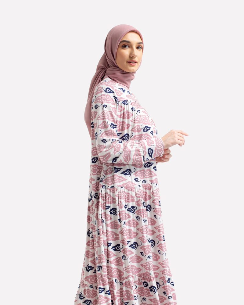 Gamis Susun Rayon Batik Mega Mendung - Pink 3