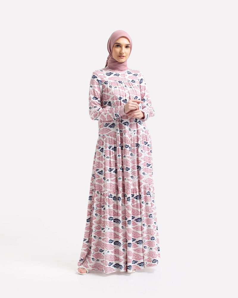 Gamis Susun Rayon Batik Mega Mendung - Pink 6