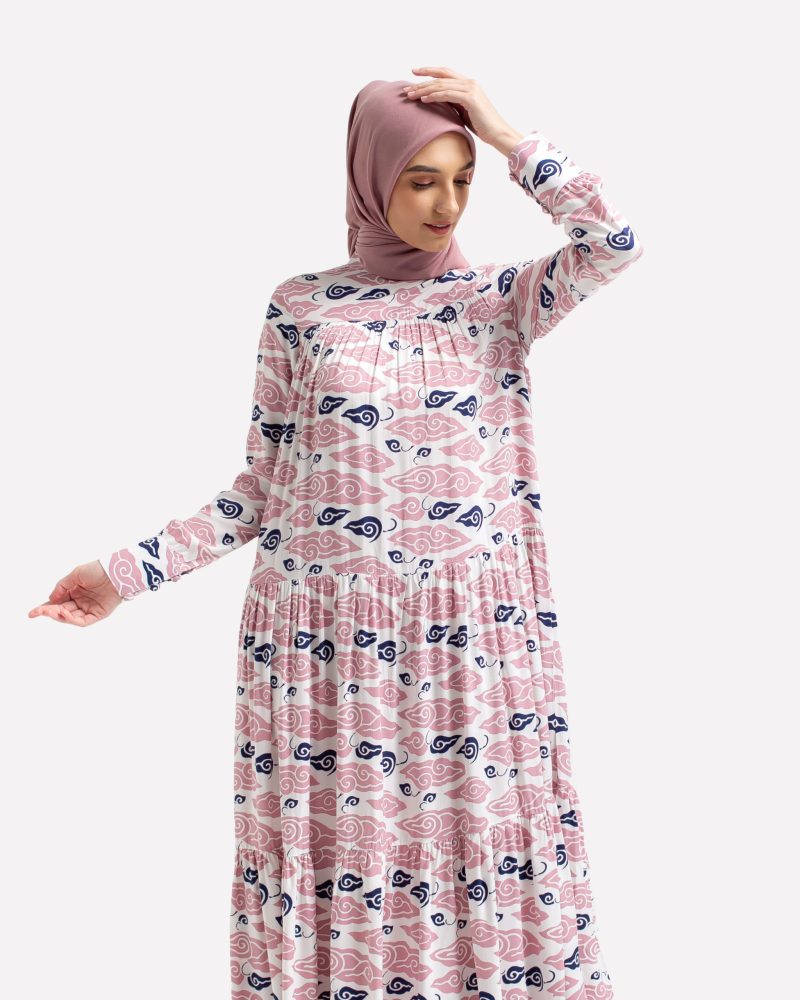 Gamis Susun Rayon Batik Mega Mendung - Pink 7