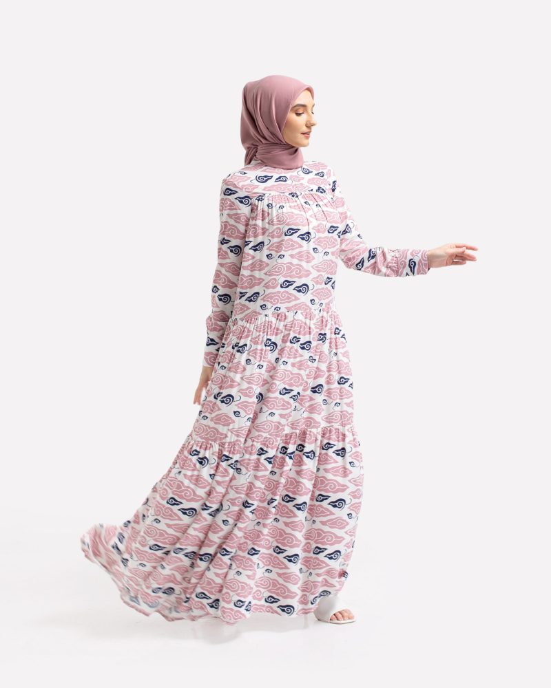 Gamis Susun Rayon Batik Mega Mendung - Pink