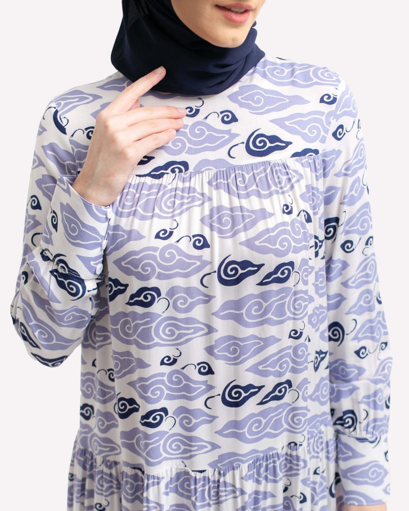 Gamis Susun Rayon Batik Mega Mendung - Ungu 1