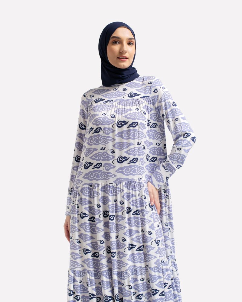 Gamis Susun Rayon Batik Mega Mendung - Ungu 3