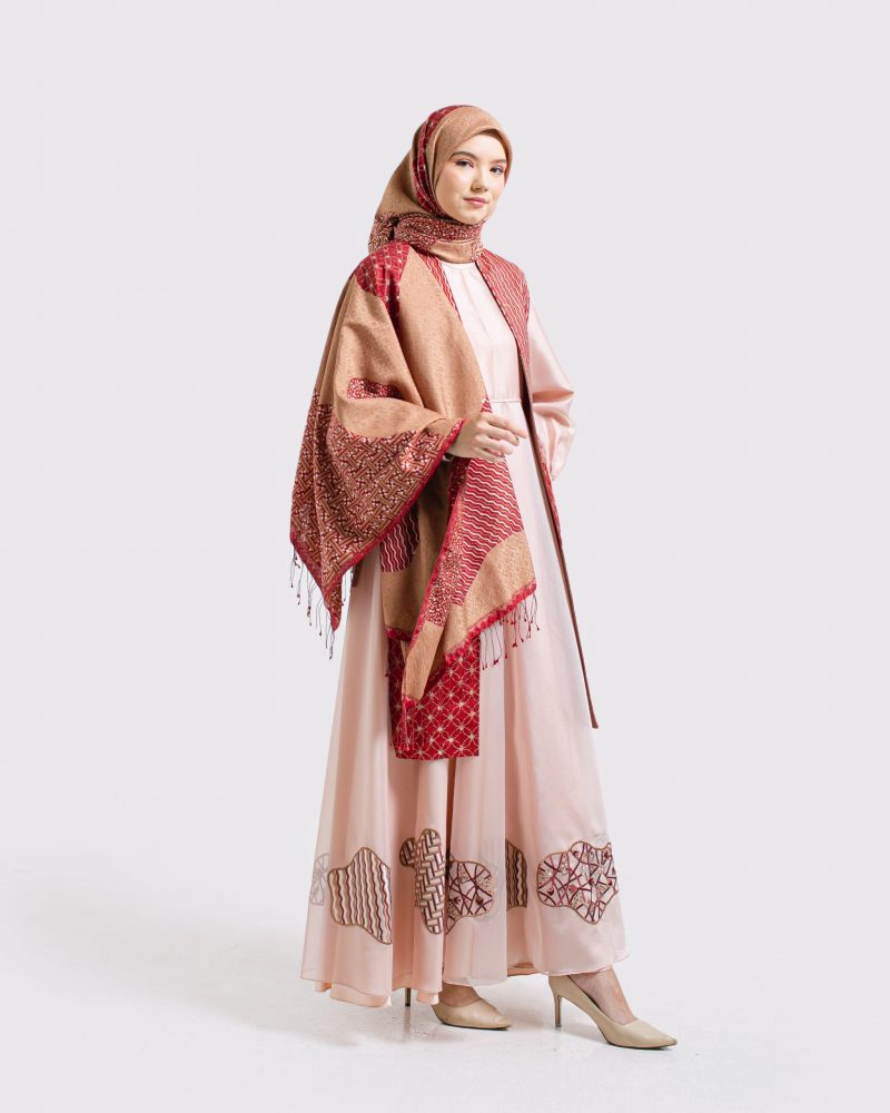 Gamis Outer Organza Bordir - Merah 1