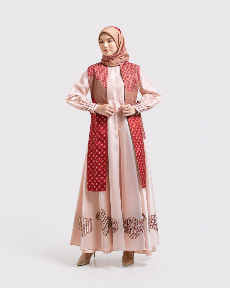 Gamis Outer Organza Bordir - Merah 2