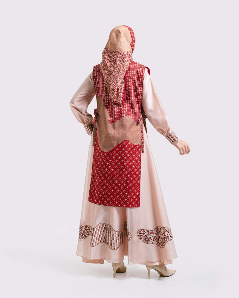 Gamis Outer Organza Bordir - Merah 3