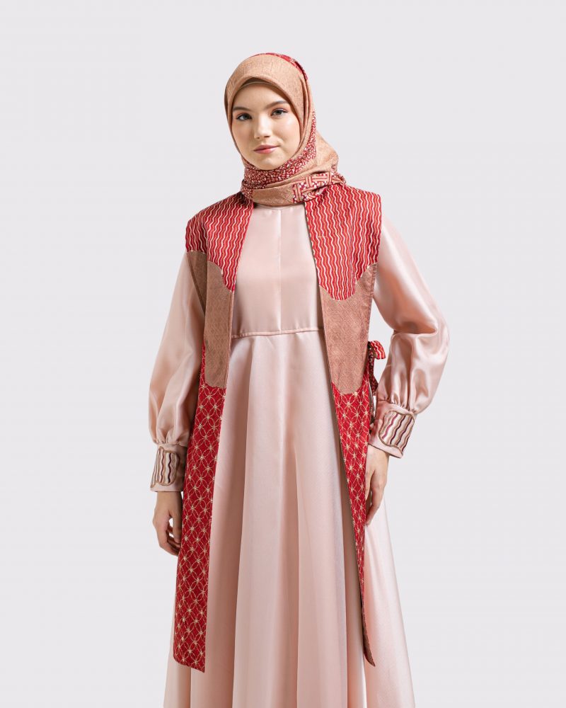 Gamis Outer Organza Bordir - Merah 4