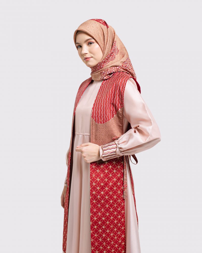 Gamis Outer Organza Bordir - Merah 5