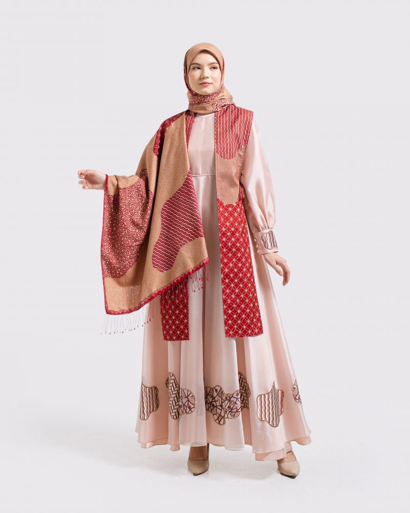 Gamis Outer Organza Bordir - Merah