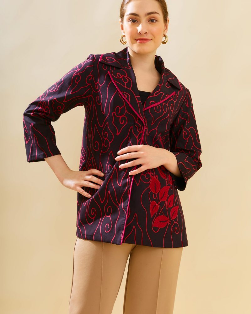 Blouse Bordir Daun Mega Mendung Merah 1