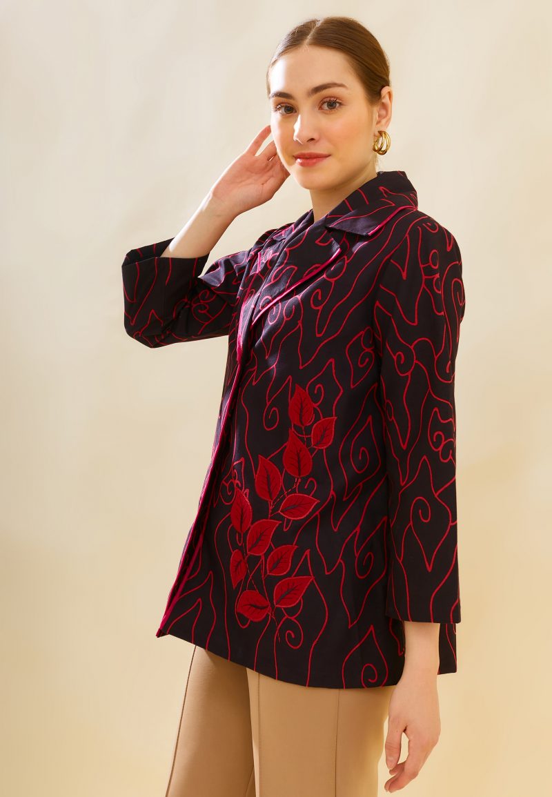 Blouse Bordir Daun Mega Mendung Merah 3