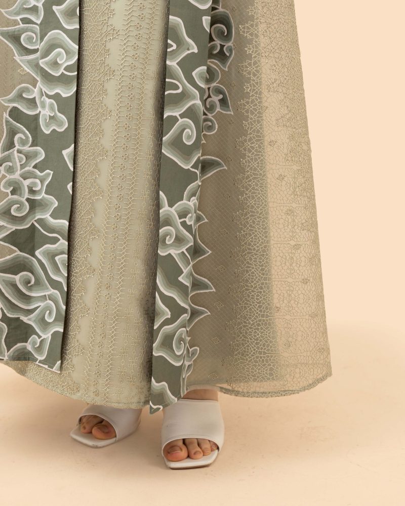 Gamis Organdi Mega Mendung Bordir - Hijau 1
