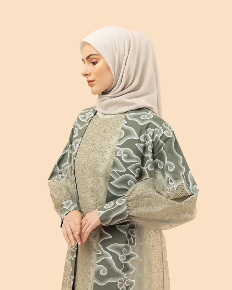 Gamis Organdi Mega Mendung Bordir - Hijau 3