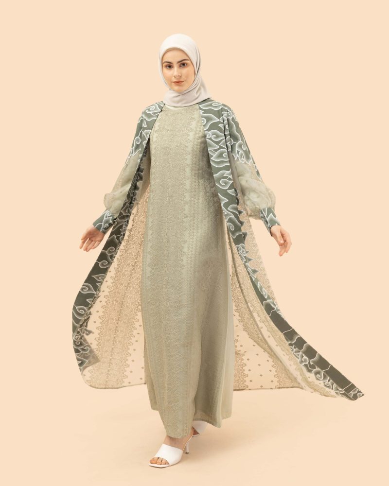 Gamis Organdi Mega Mendung Bordir - Hijau 5