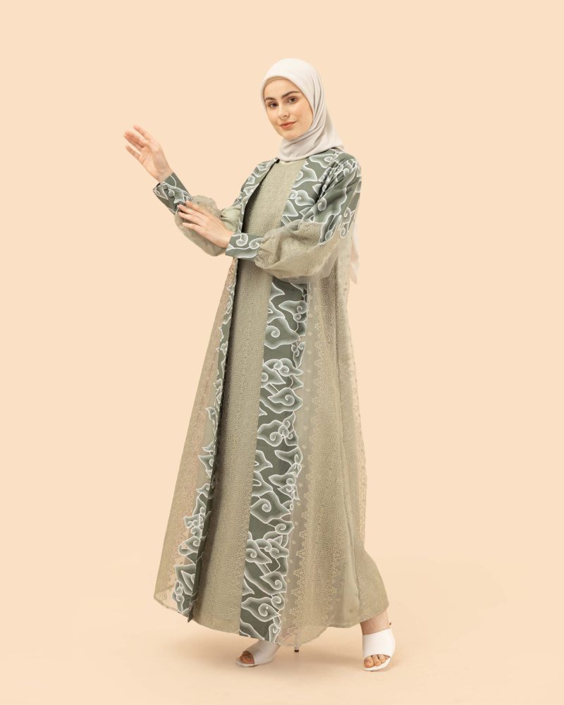 Gamis Organdi Mega Mendung Bordir - Hijau 6