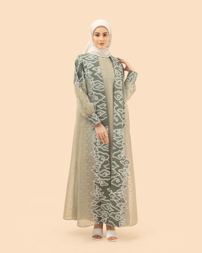 Gamis Organdi Mega Mendung Bordir - Hijau 7