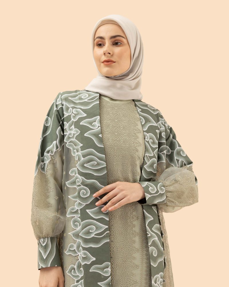 Gamis Organdi Mega Mendung Bordir - Hijau