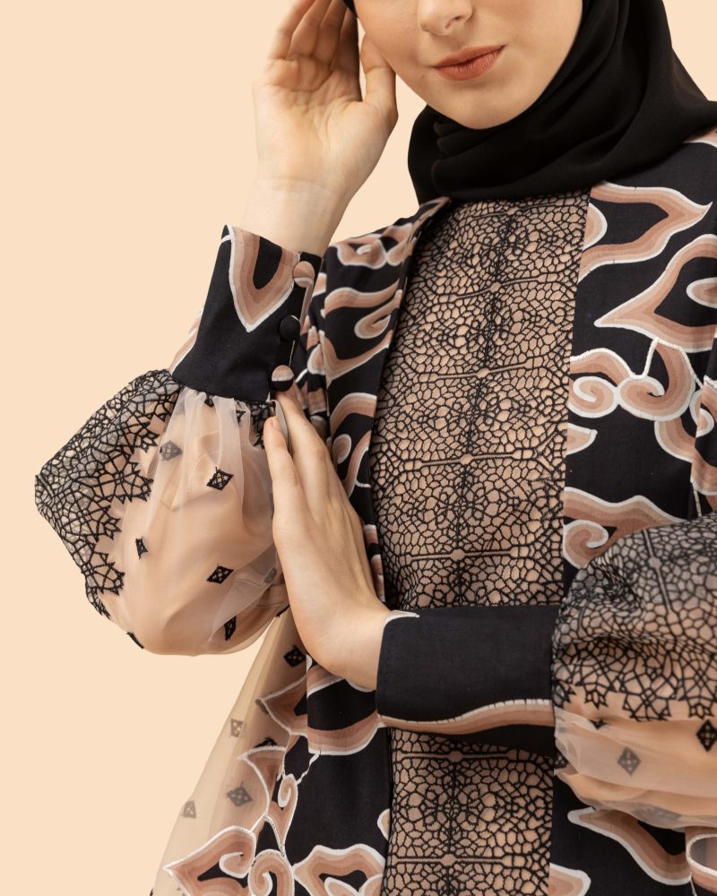 Gamis Organdi Mega Mendung Bordir - Hitam 1