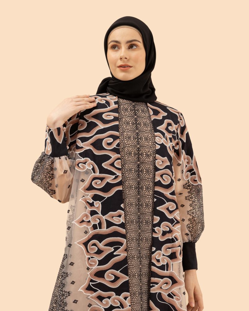 Gamis Organdi Mega Mendung Bordir - Hitam 2