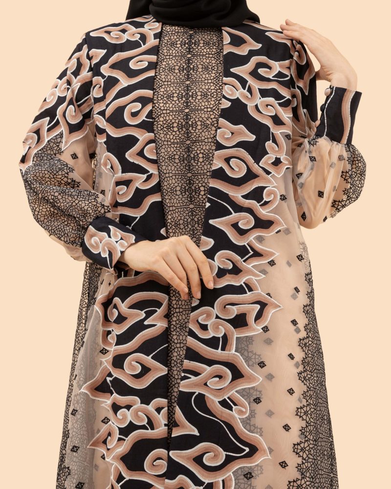 Gamis Organdi Mega Mendung Bordir - Hitam