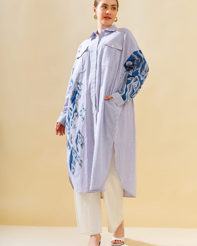 Tunik Mega Mendung Garis - Biru