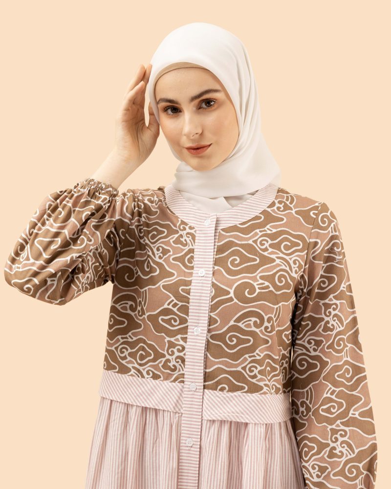 gamis mega mendung comb lurik- coklat 2