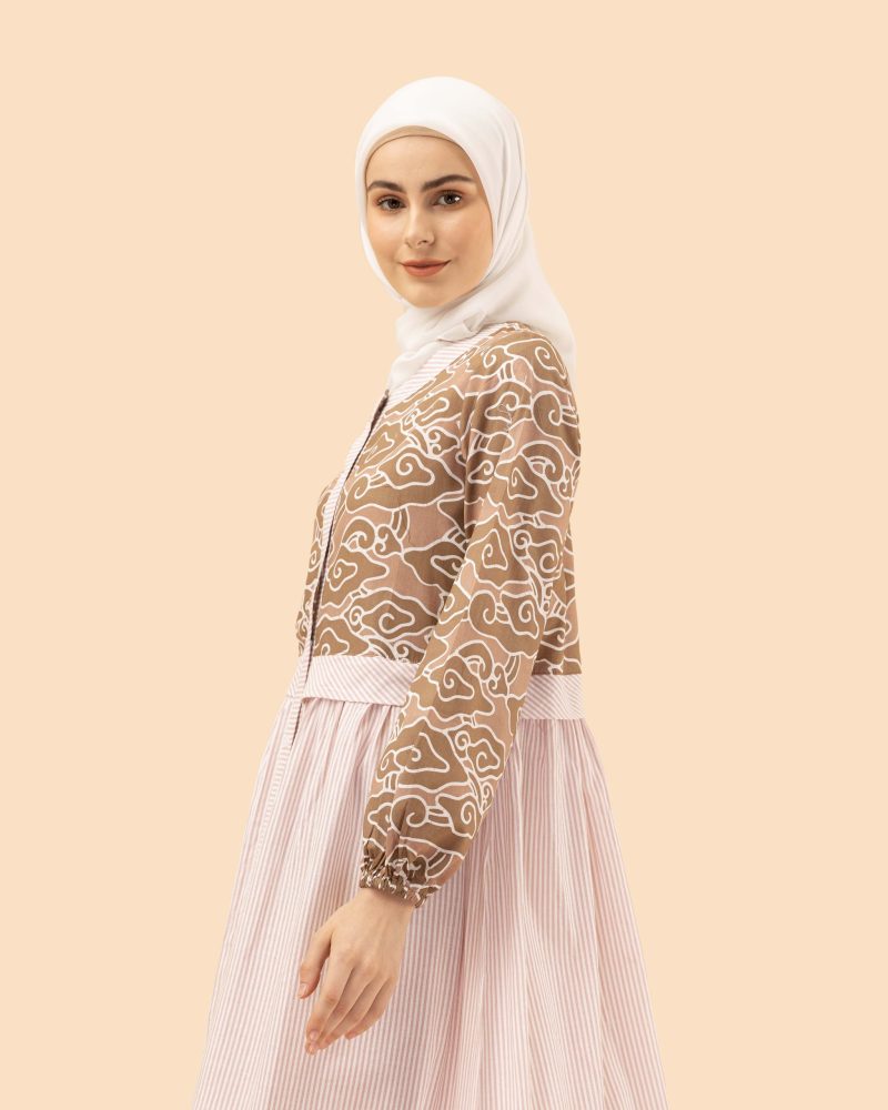 gamis mega mendung comb lurik- coklat 3