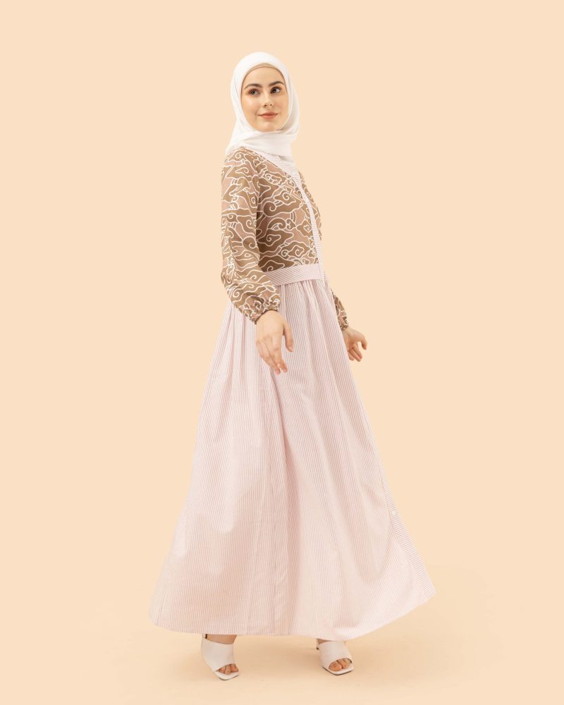 gamis mega mendung comb lurik- coklat 4