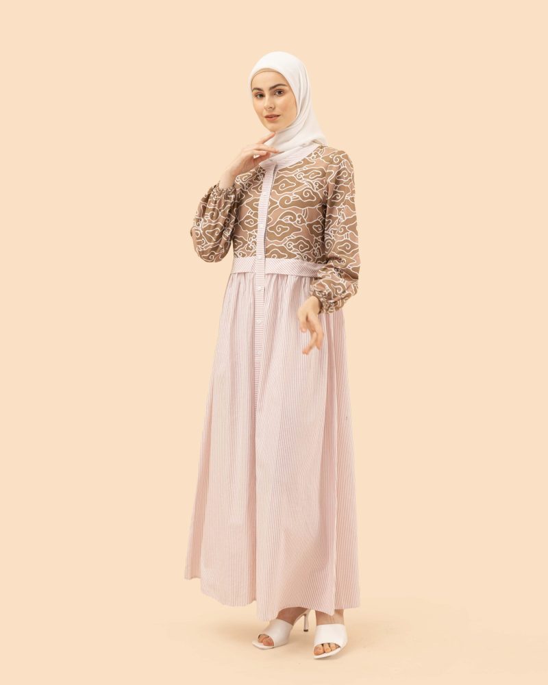 gamis mega mendung comb lurik- coklat 6