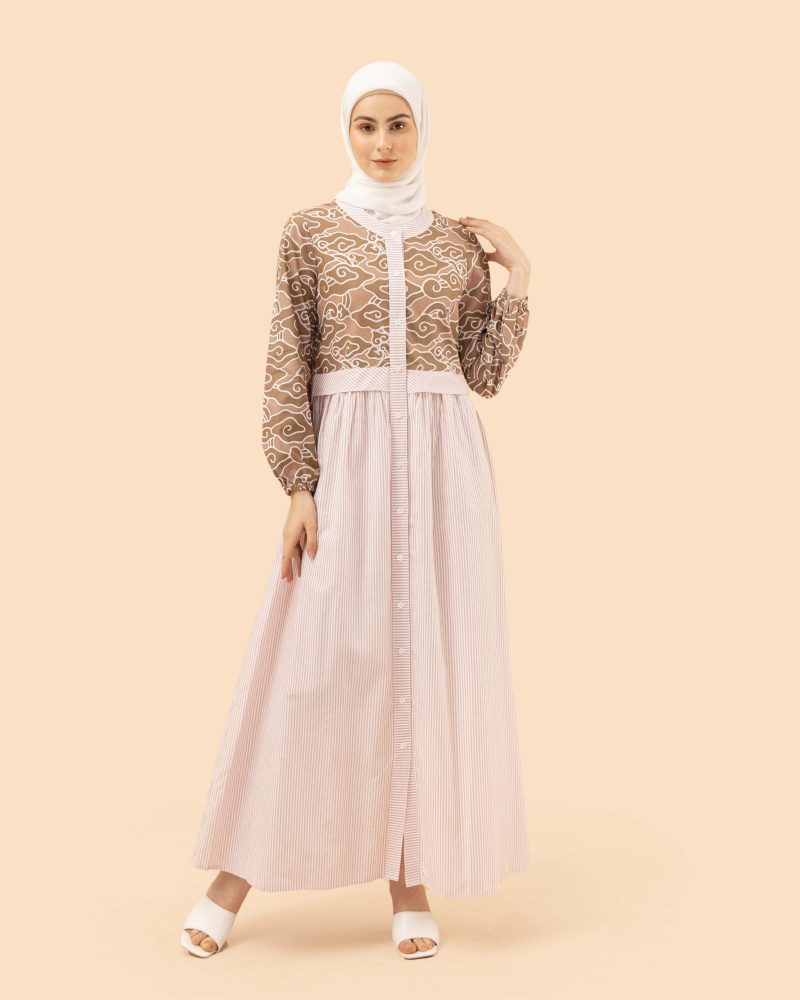 gamis mega mendung comb lurik- coklat 7