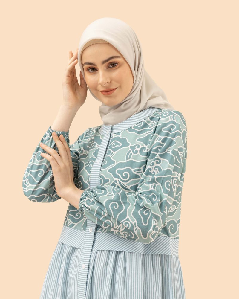 gamis mega mendung comb lurik- hijau 2