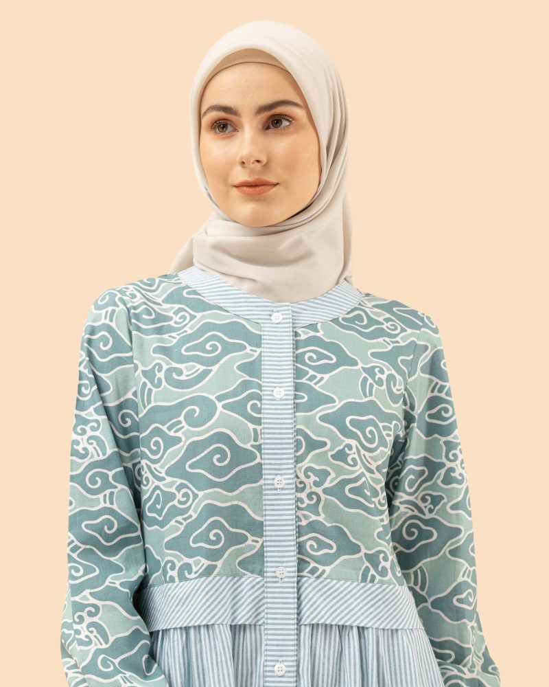gamis mega mendung comb lurik- hijau 3