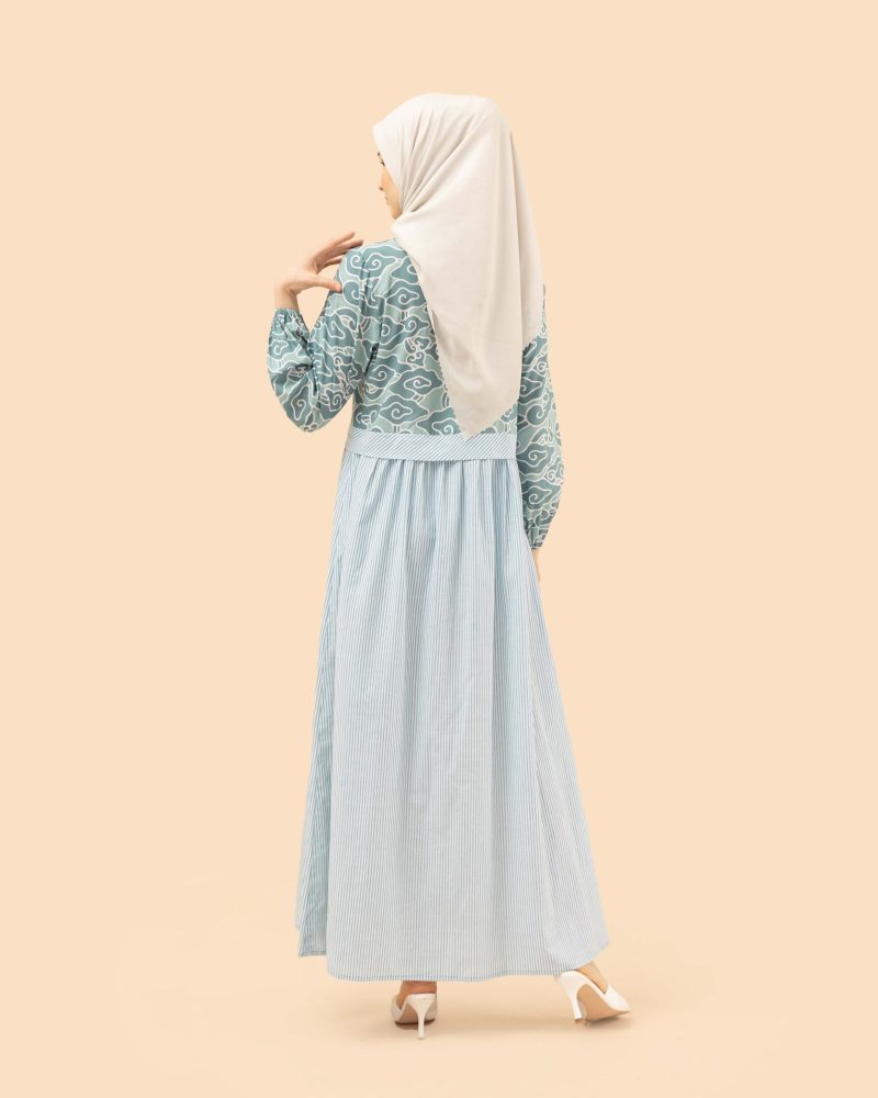 gamis mega mendung comb lurik- hijau 4