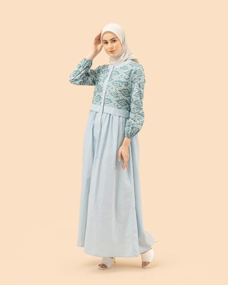 gamis mega mendung comb lurik- hijau 5