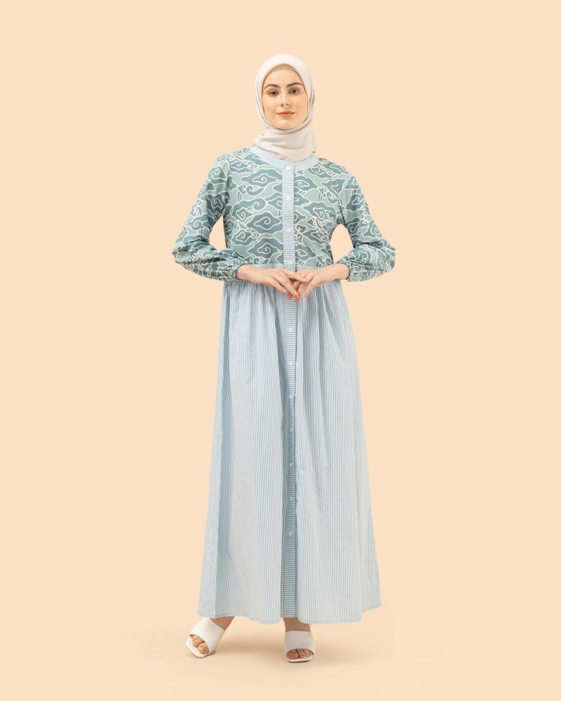 gamis mega mendung comb lurik- hijau 6