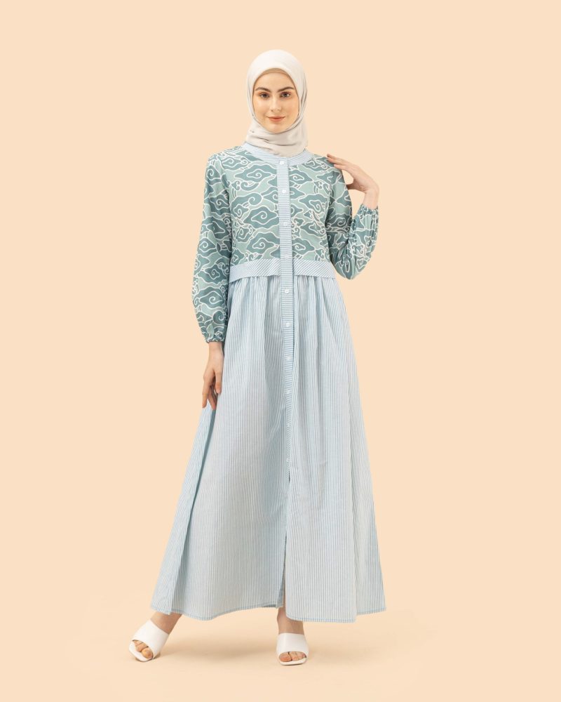 gamis mega mendung comb lurik- hijau 7