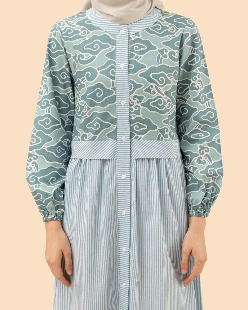 gamis mega mendung comb lurik- hijau