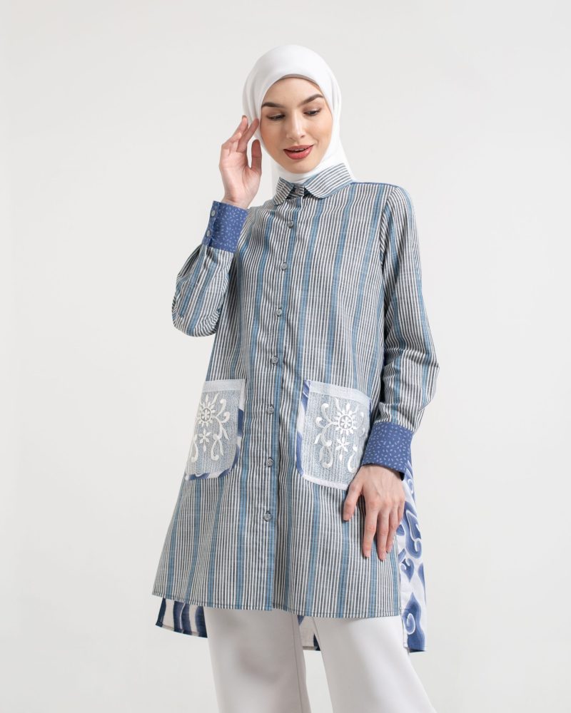 Batik Salma Kemeja Wanita Saku Bordir Mega Mendung 2