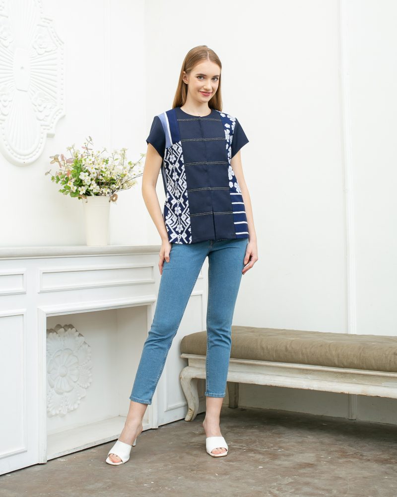 Batik Salma Blouse Wanita Lengan Pendek Lis Pita 1